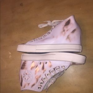 Converse White And Gold Wedge Sneakers